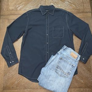 Express navy long sleeve button down shirt